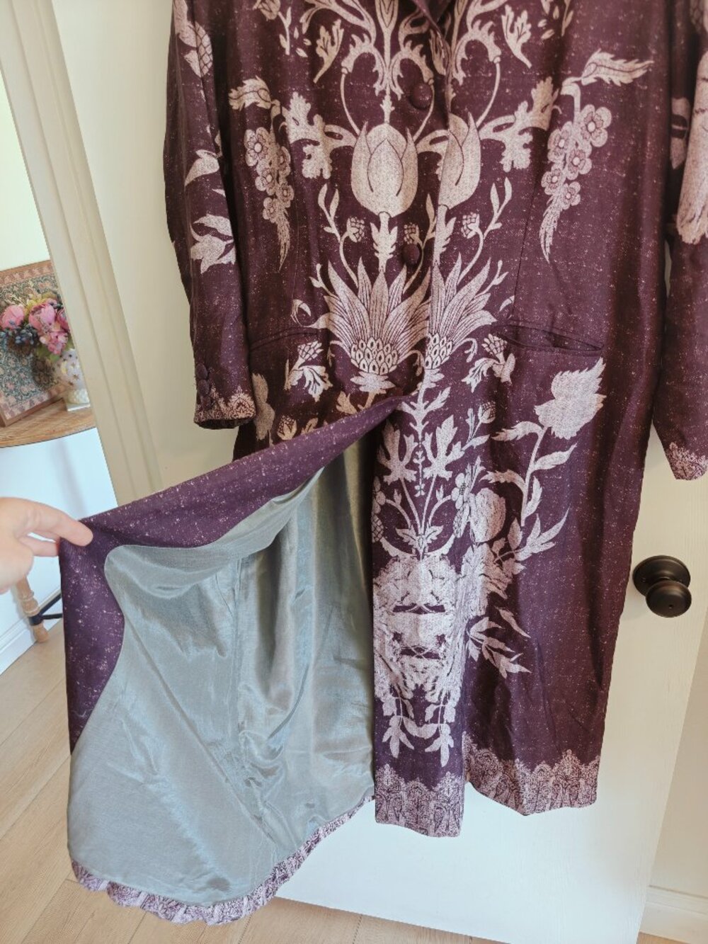 Soft Surroundings Masterpiece Duster XL Plum Floral Long Coat Jacket - Picture 7 of 9